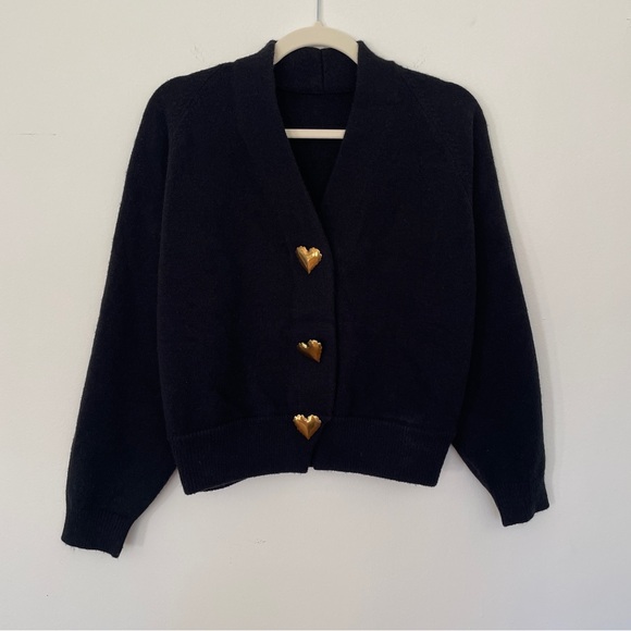 Commense Wool-Blend Heart Button Cardigan Brass Retro Valentines Romantic Love - Picture 3 of 14